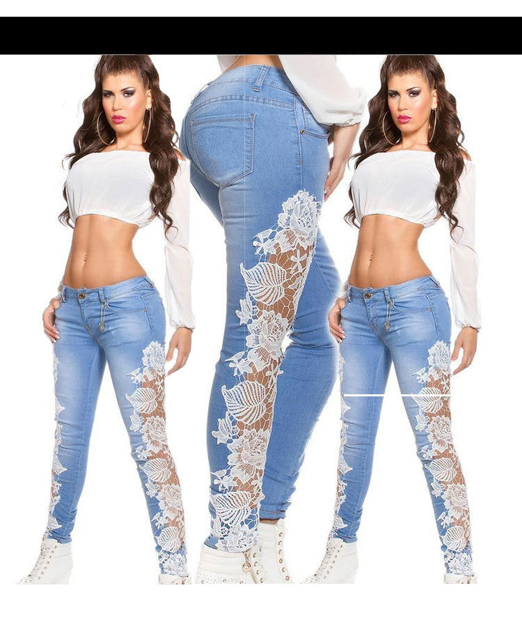 New Ladies Sexy Lace Hollow Lace Jeans