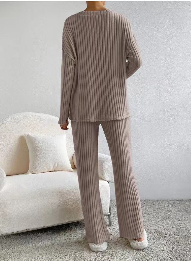 Fashion Straight Loose Temperament V-neck Sunken Stripe Knitting Suit