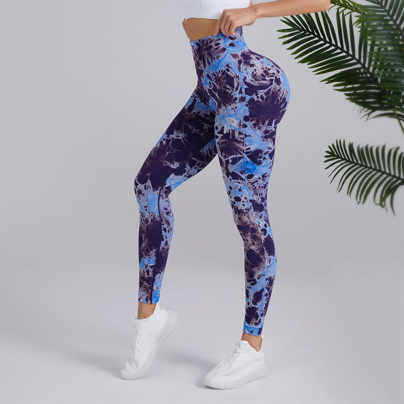 Tie-dye Printed Yoga Pants Fashion Seamless High-waisted Hip-lifting Trousers Sports Running Fitness Pants For Women Clothing