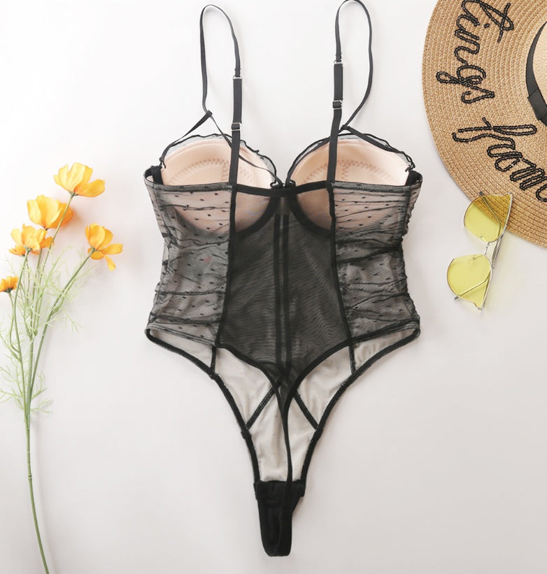 Lace Cut Out Pleated Lingerie