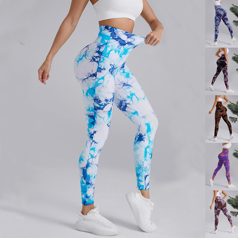 Tie-dye Printed Yoga Pants Fashion Seamless High-waisted Hip-lifting Trousers Sports Running Fitness Pants For Women Clothing