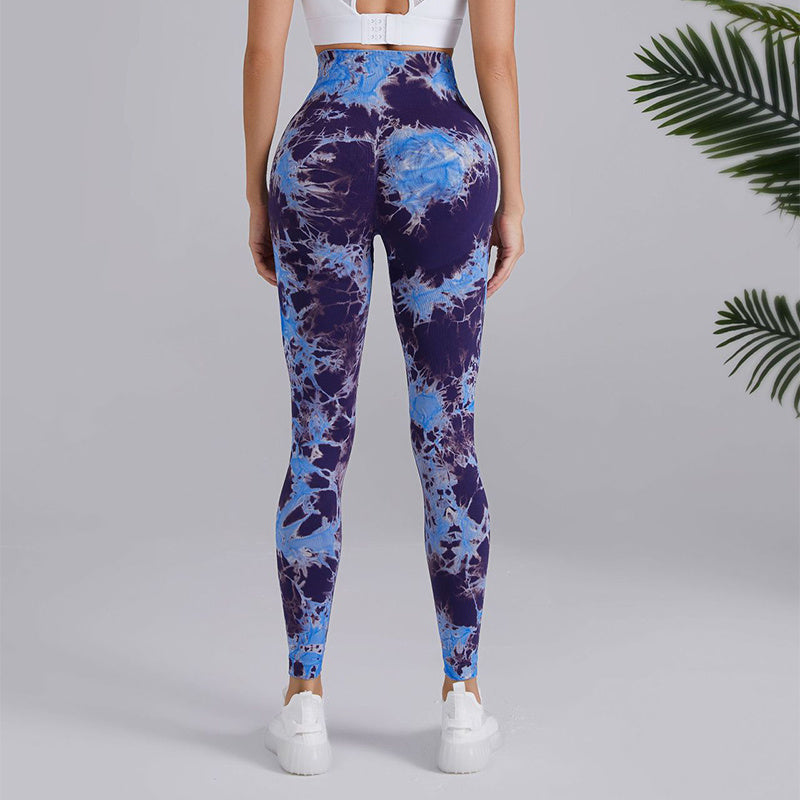 Tie-dye Printed Yoga Pants Fashion Seamless High-waisted Hip-lifting Trousers Sports Running Fitness Pants For Women Clothing