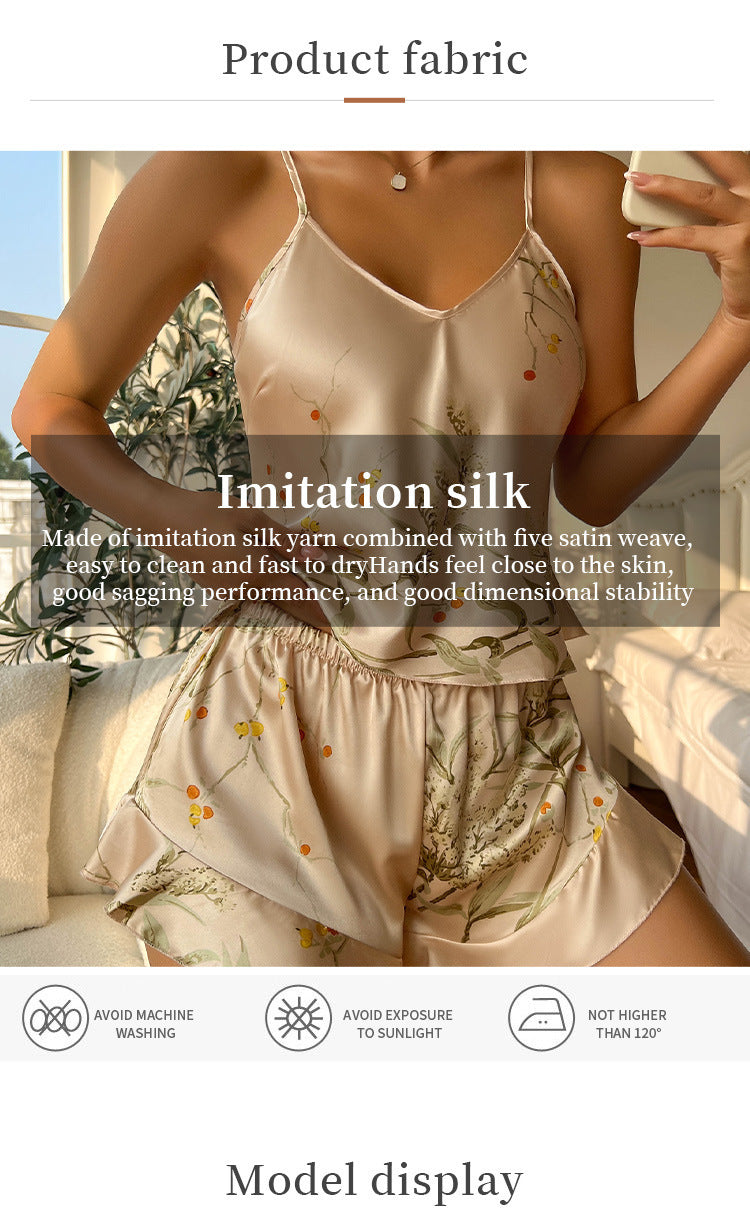 Spring And Summer Imitated Silk Pajamas Two-piece Sleeveless