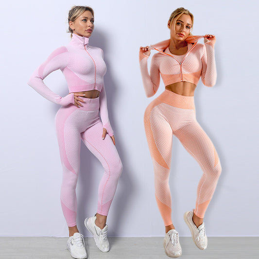 3 PCS Set Seamless Sport Set Women Gym Clothing Leggings Women Crop Top Sports Bra Women Fitness Gym Set Womens Outfits Tracksuit