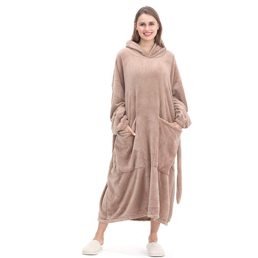 Single Layer Blanket With Vertical Pockets And Hooded Sweatshirt Pajamas