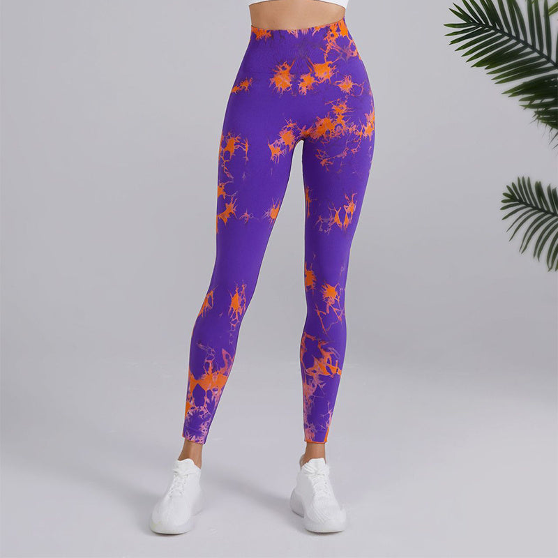 Tie-dye Printed Yoga Pants Fashion Seamless High-waisted Hip-lifting Trousers Sports Running Fitness Pants For Women Clothing