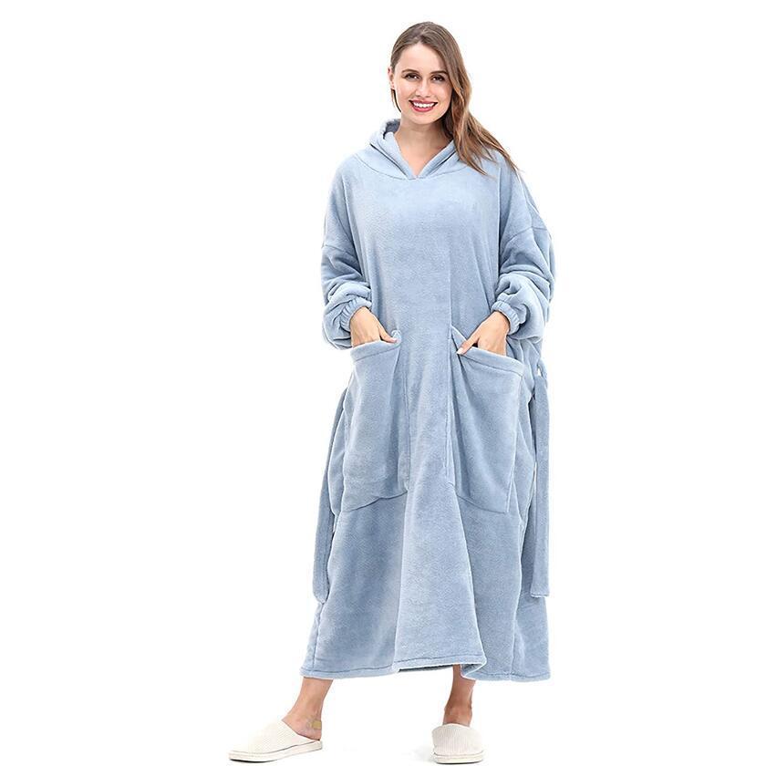 Single Layer Blanket With Vertical Pockets And Hooded Sweatshirt Pajamas